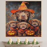 Chesapeake Bay Retriever Halloween Canvas Wall Art with Pumpkins Rustic Fall Farmhouse Decor for Cozy Autumn Homes on Ready to Hang 1.5" Thick Canvas Wrap, Floating Framed Canvas, Flat Rolled Canvas
